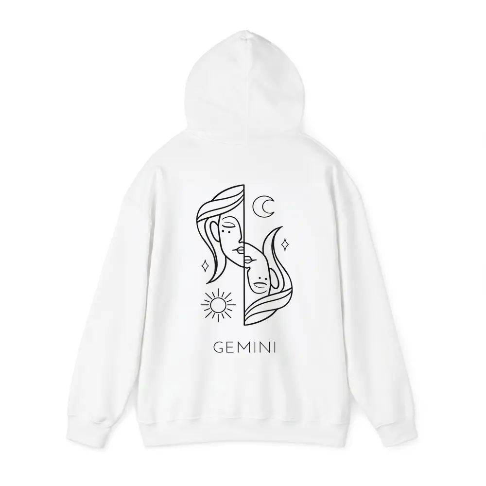 Gemini Zodiac Sign Line Art White – Hoodies
