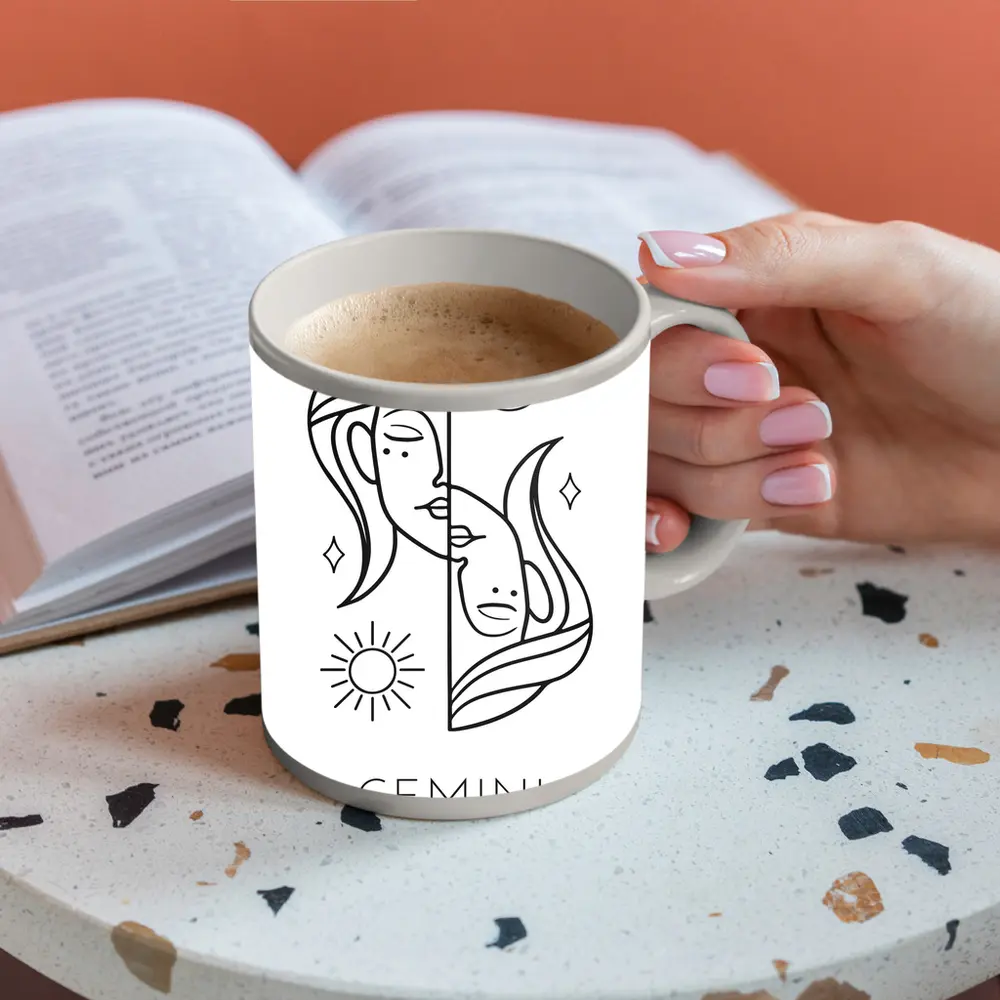 Gemini Zodiac Sign Line Art White – Mugs