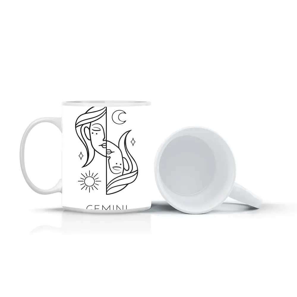 Gemini Zodiac Sign Line Art White – Mugs