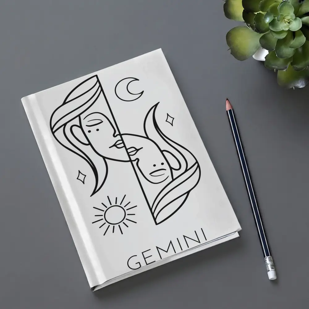 Gemini Zodiac Sign Line Art White – Notebooks