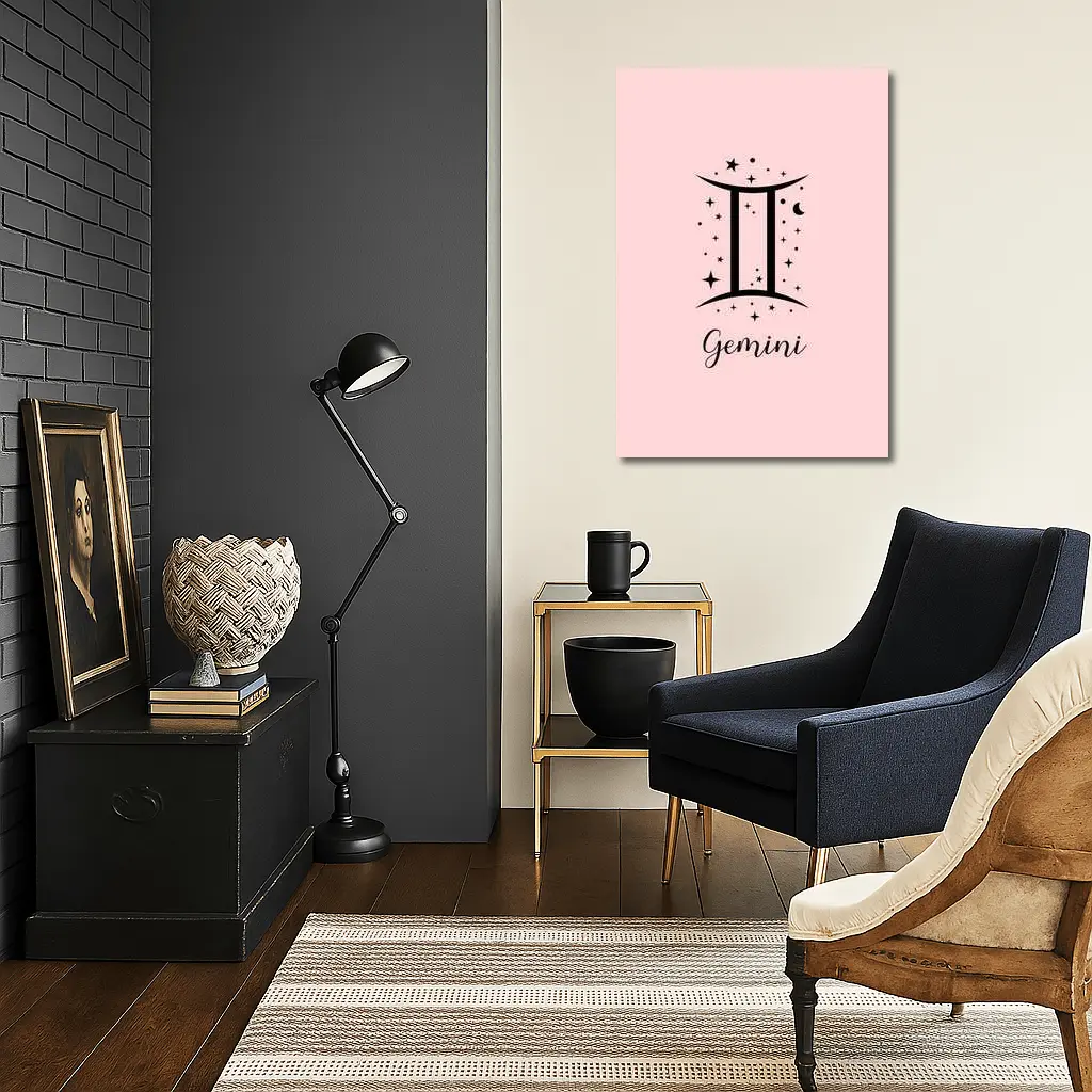 Gemini Zodiac Sign Black Pink Background – Wall Art