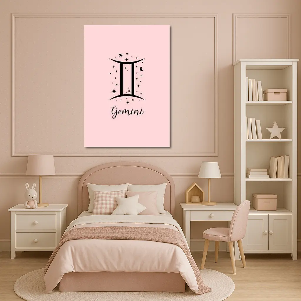 Gemini Zodiac Sign Black Pink Background – Wall Art