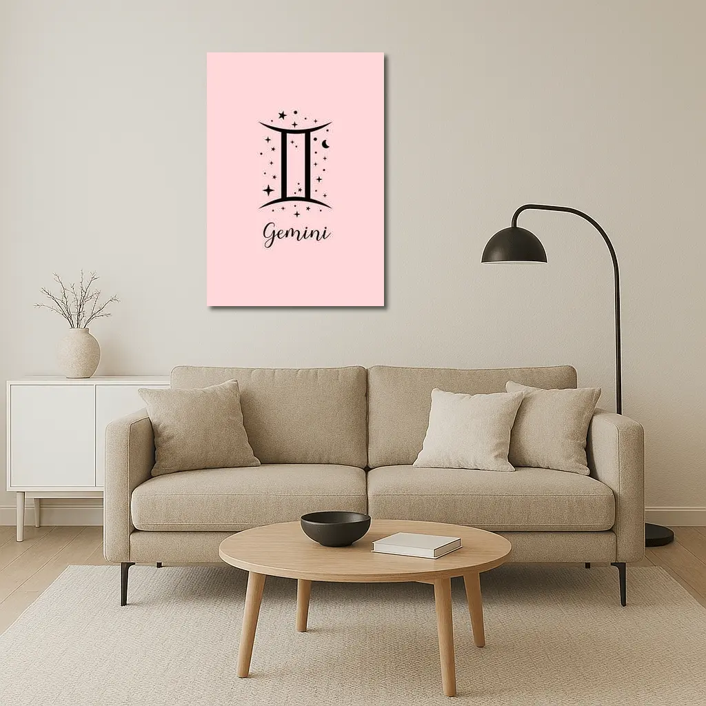 Gemini Zodiac Sign Black Pink Background – Wall Art
