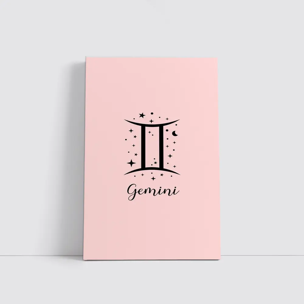 Gemini Zodiac Sign Black Pink Background – Wall Art
