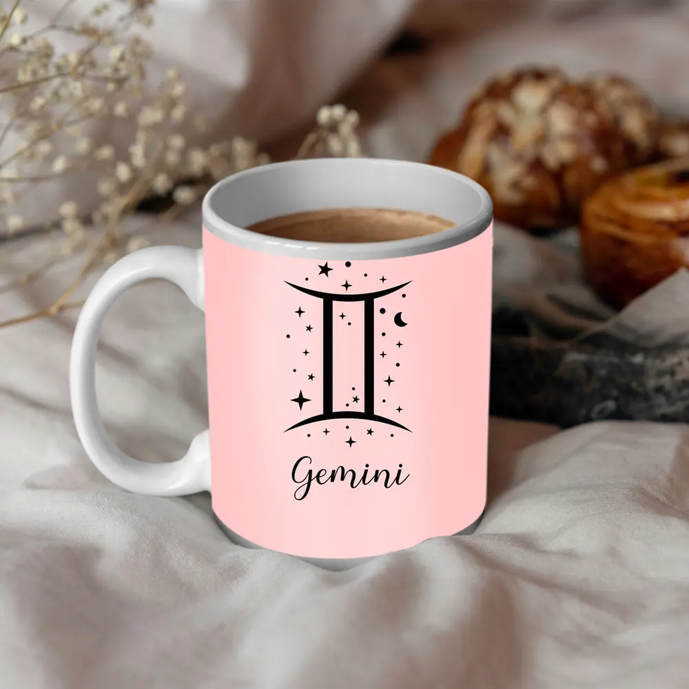 Gemini Zodiac Sign Black Pink Background – Mugs