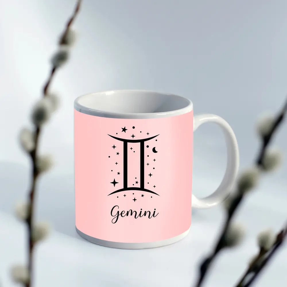 Gemini Zodiac Sign Black Pink Background – Mugs