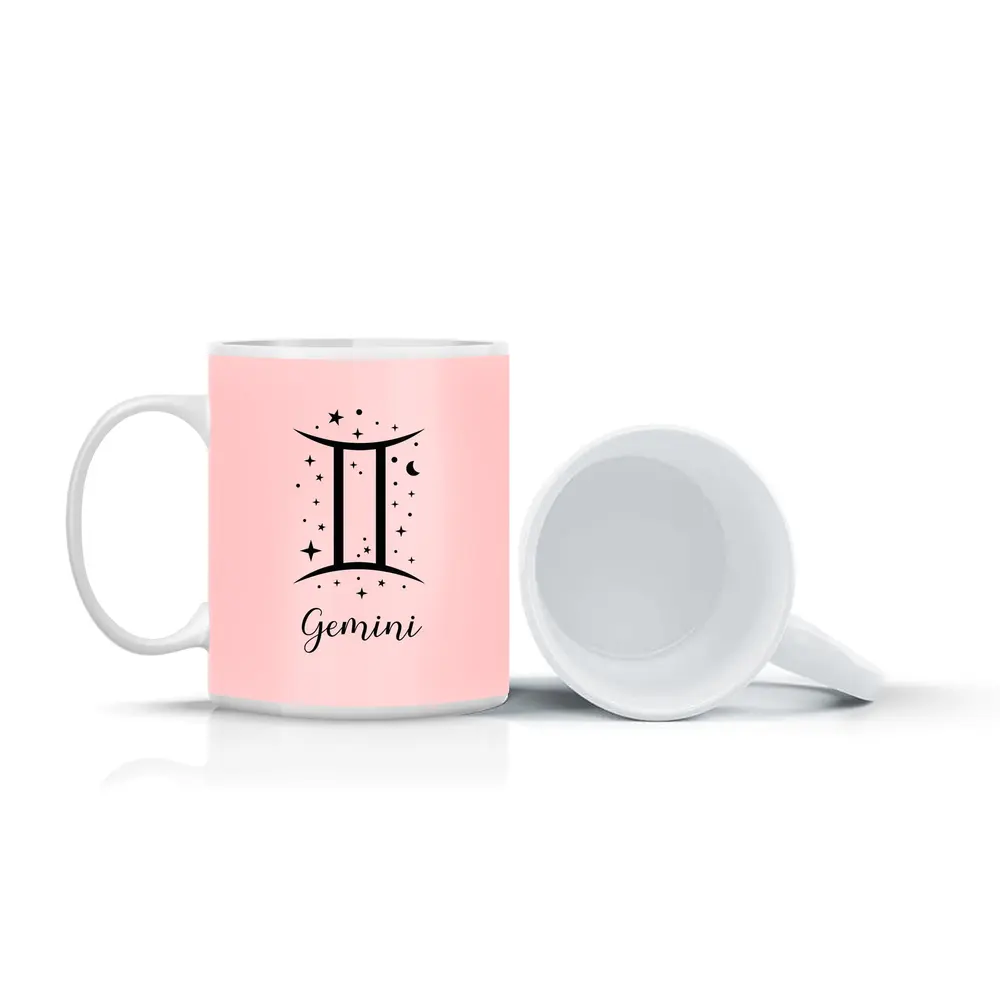Gemini Zodiac Sign Black Pink Background – Mugs