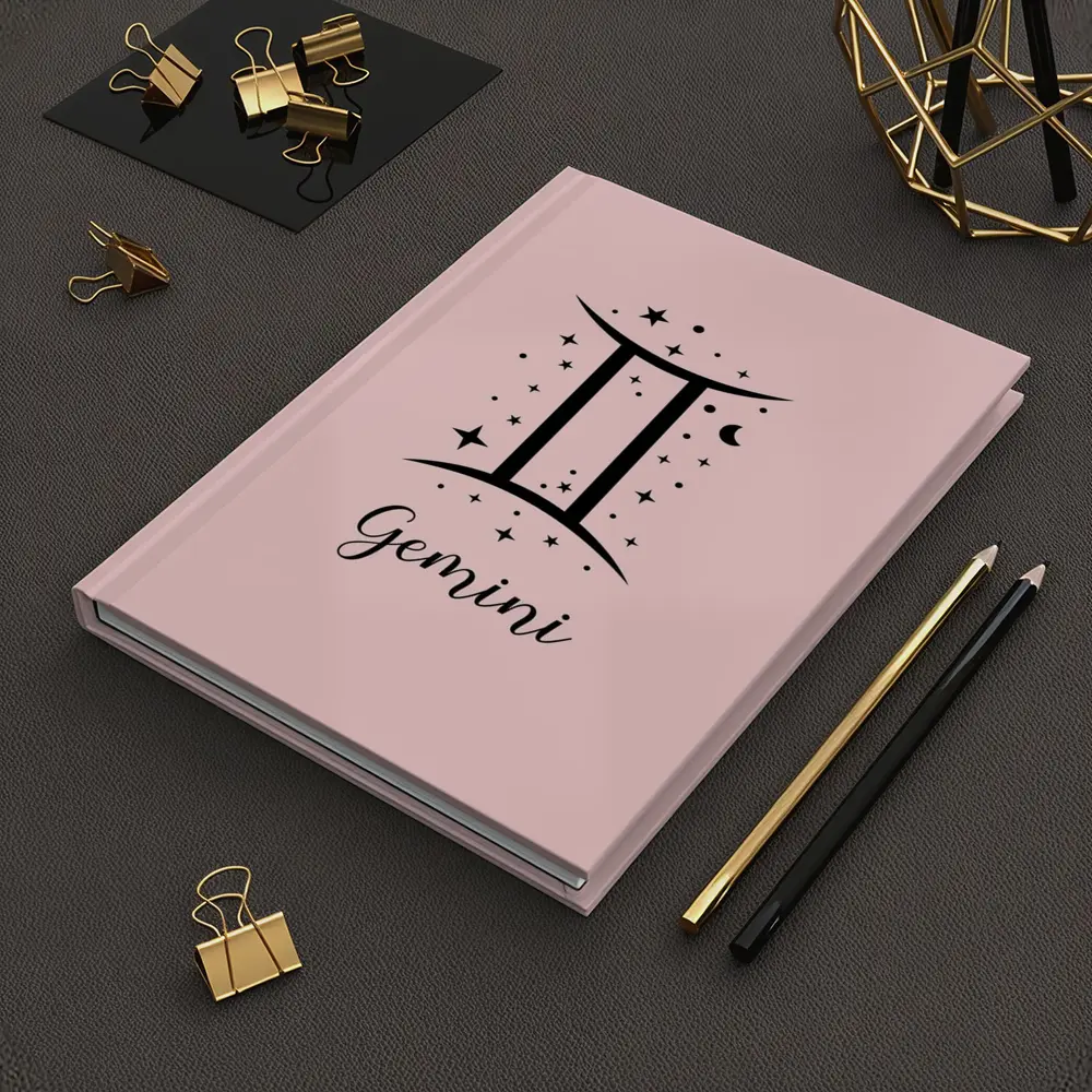Gemini Zodiac Sign Black Pink Background – Notebooks