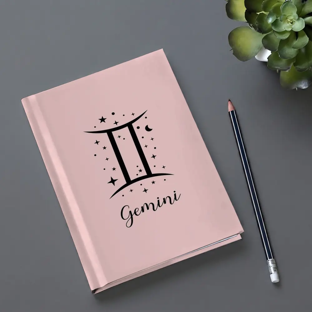 Gemini Zodiac Sign Black Pink Background – Notebooks