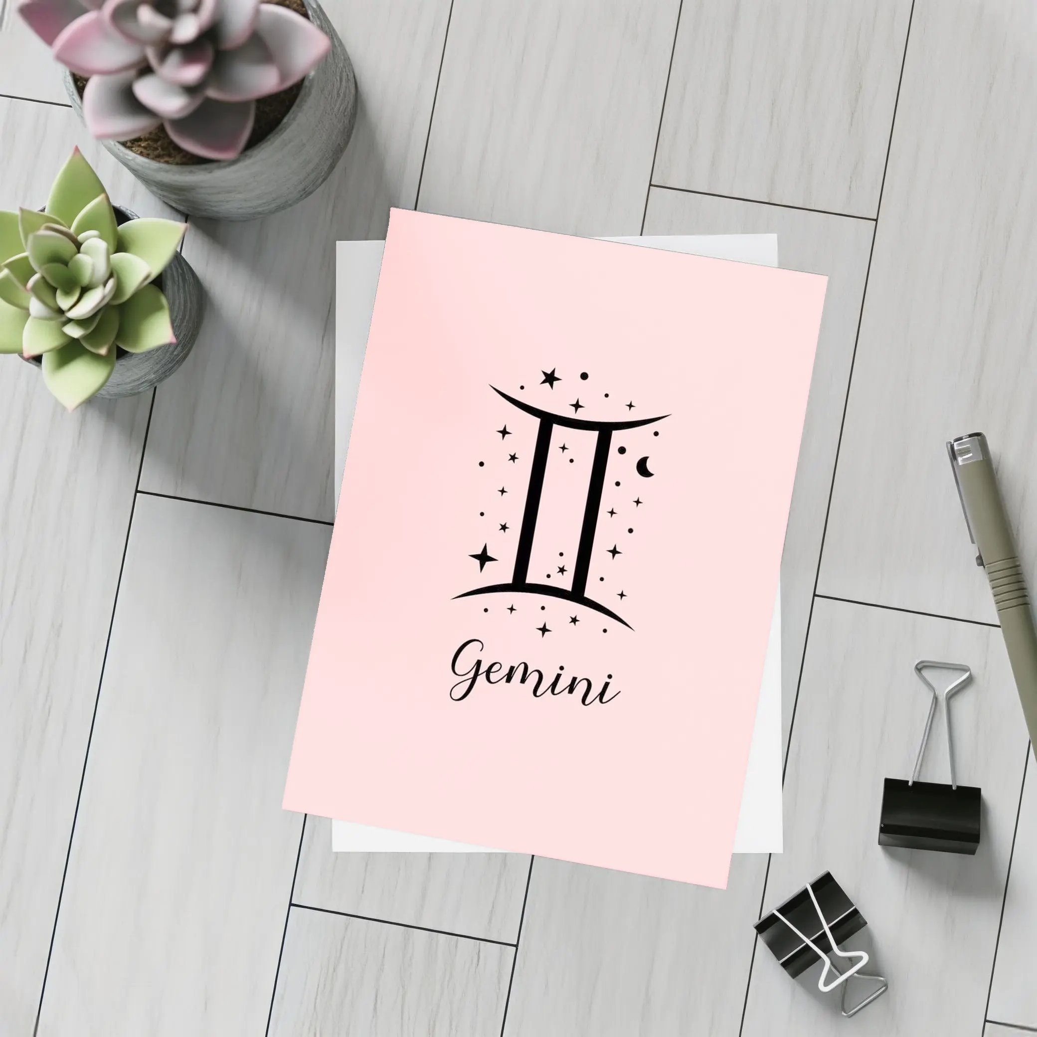 Gemini Zodiac Sign Black Pink Background – Postcards