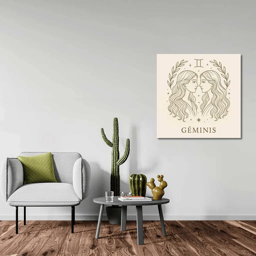 Gemini Zodiac Sign Line Art Beige – Wall Art
