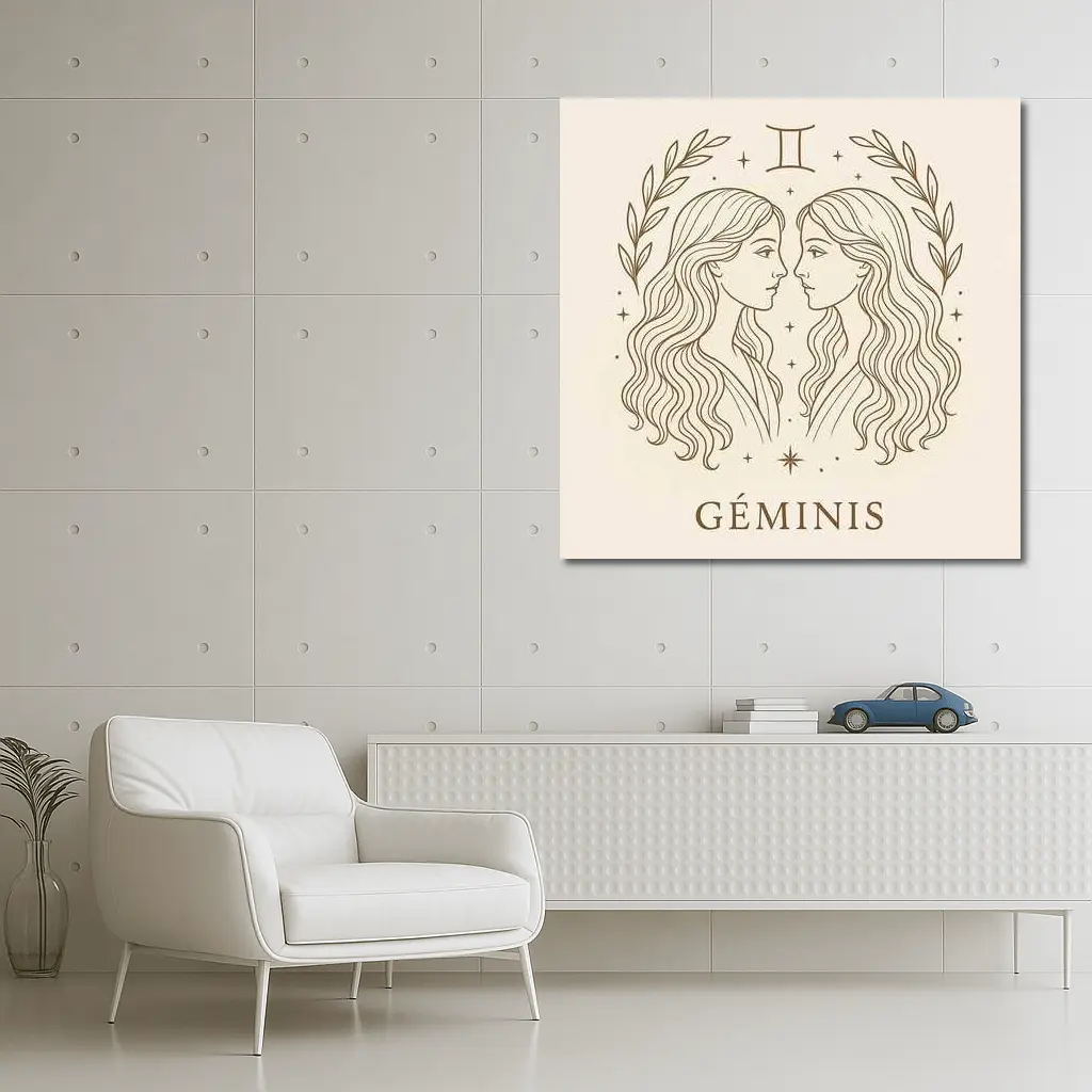 Gemini Zodiac Sign Line Art Beige – Wall Art