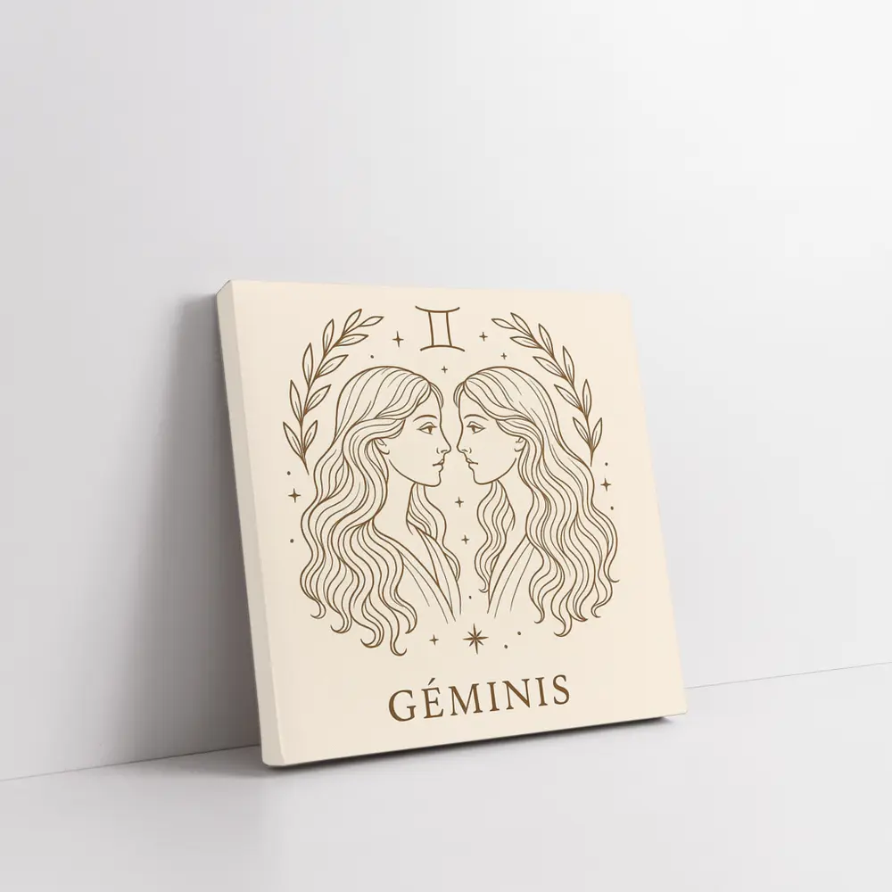 Gemini Zodiac Sign Line Art Beige – Wall Art