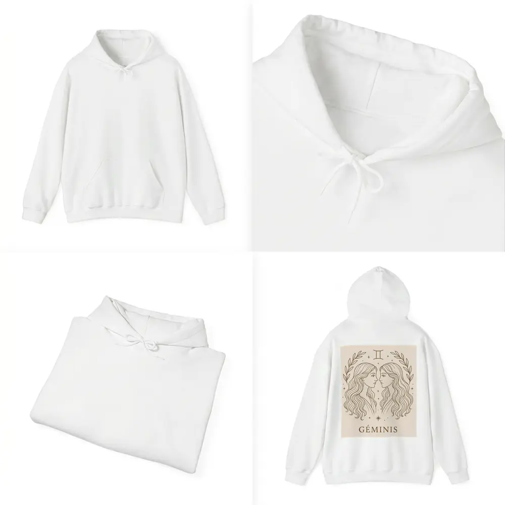 Gemini Zodiac Sign Line Art Beige – Hoodies