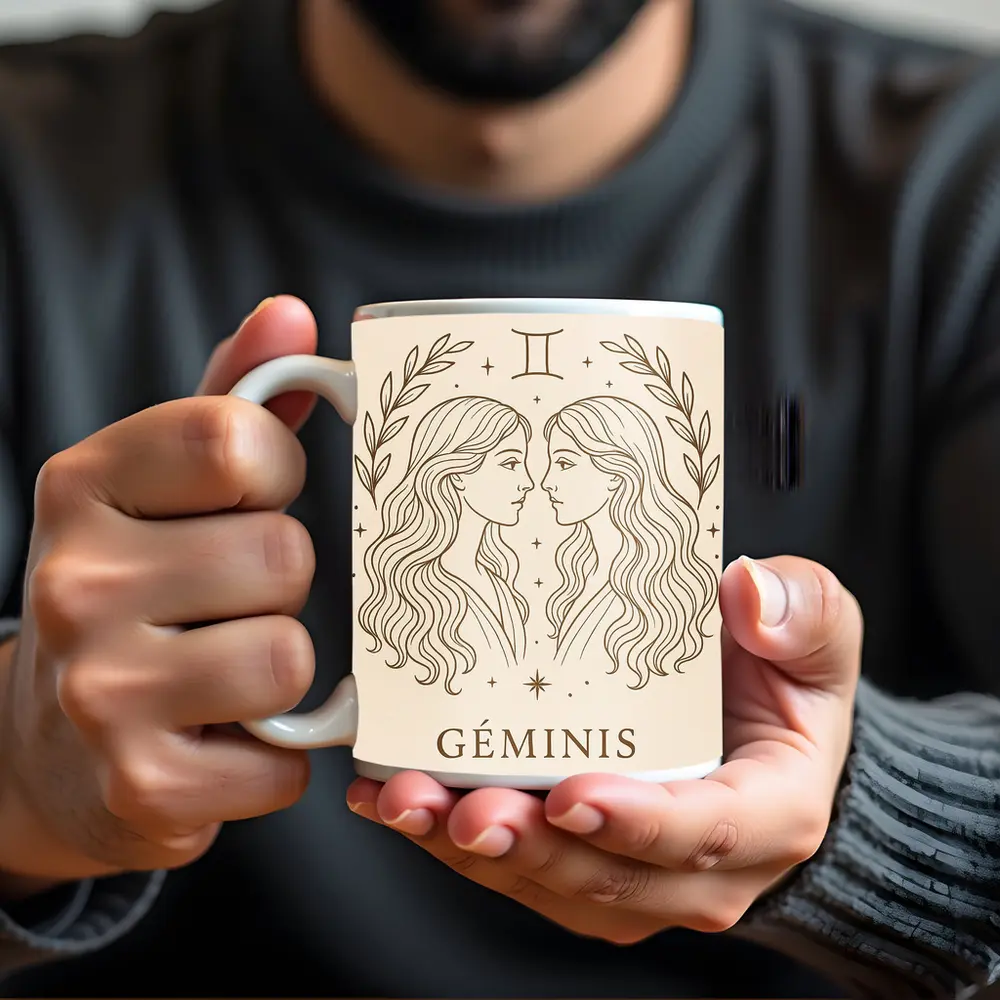 Gemini Zodiac Sign Line Art Beige – Mugs