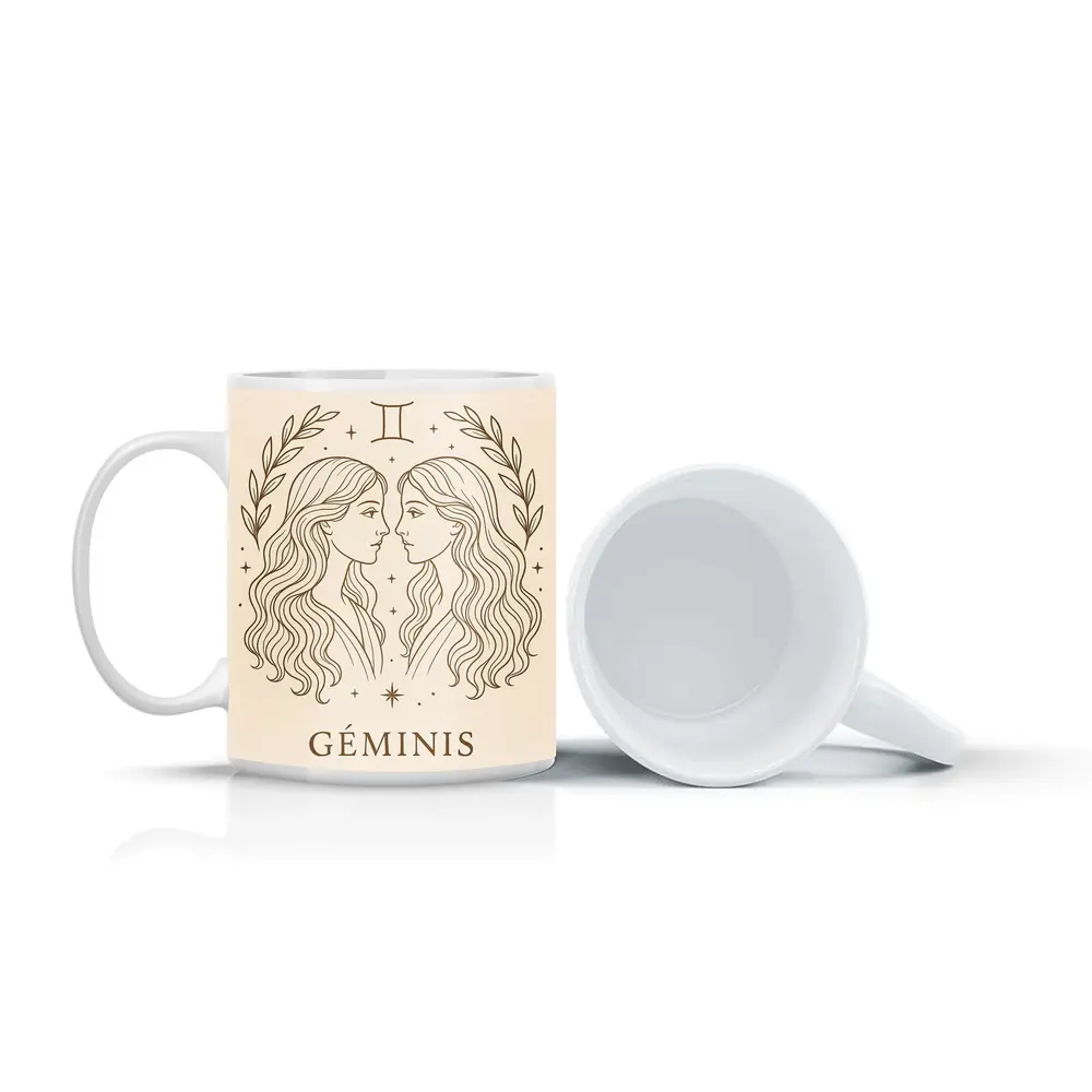 Gemini Zodiac Sign Line Art Beige – Mugs