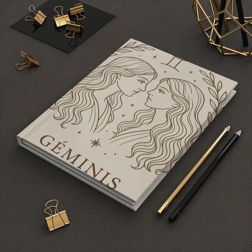 Gemini Zodiac Sign Line Art Beige – Notebooks
