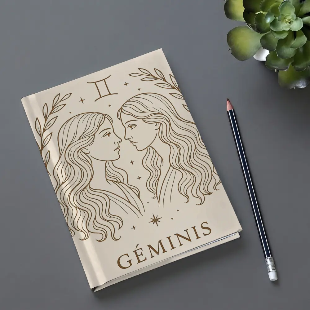 Gemini Zodiac Sign Line Art Beige – Notebooks