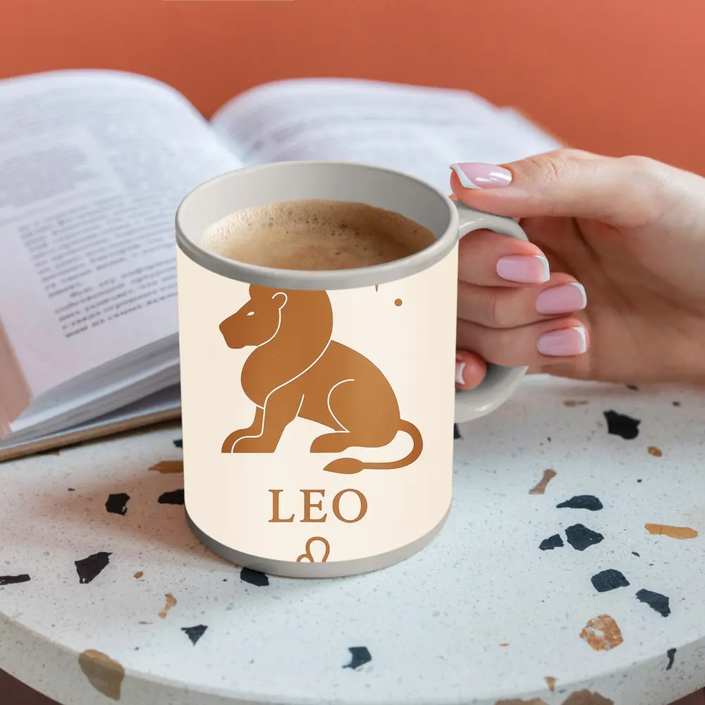 Leo Zodiac Sign Lion Celestial Beige Art – Mugs