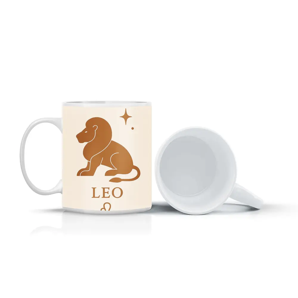 Leo Zodiac Sign Lion Celestial Beige Art – Mugs
