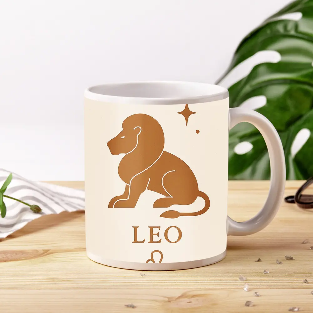 Leo Zodiac Sign Lion Celestial Beige Art – Mugs