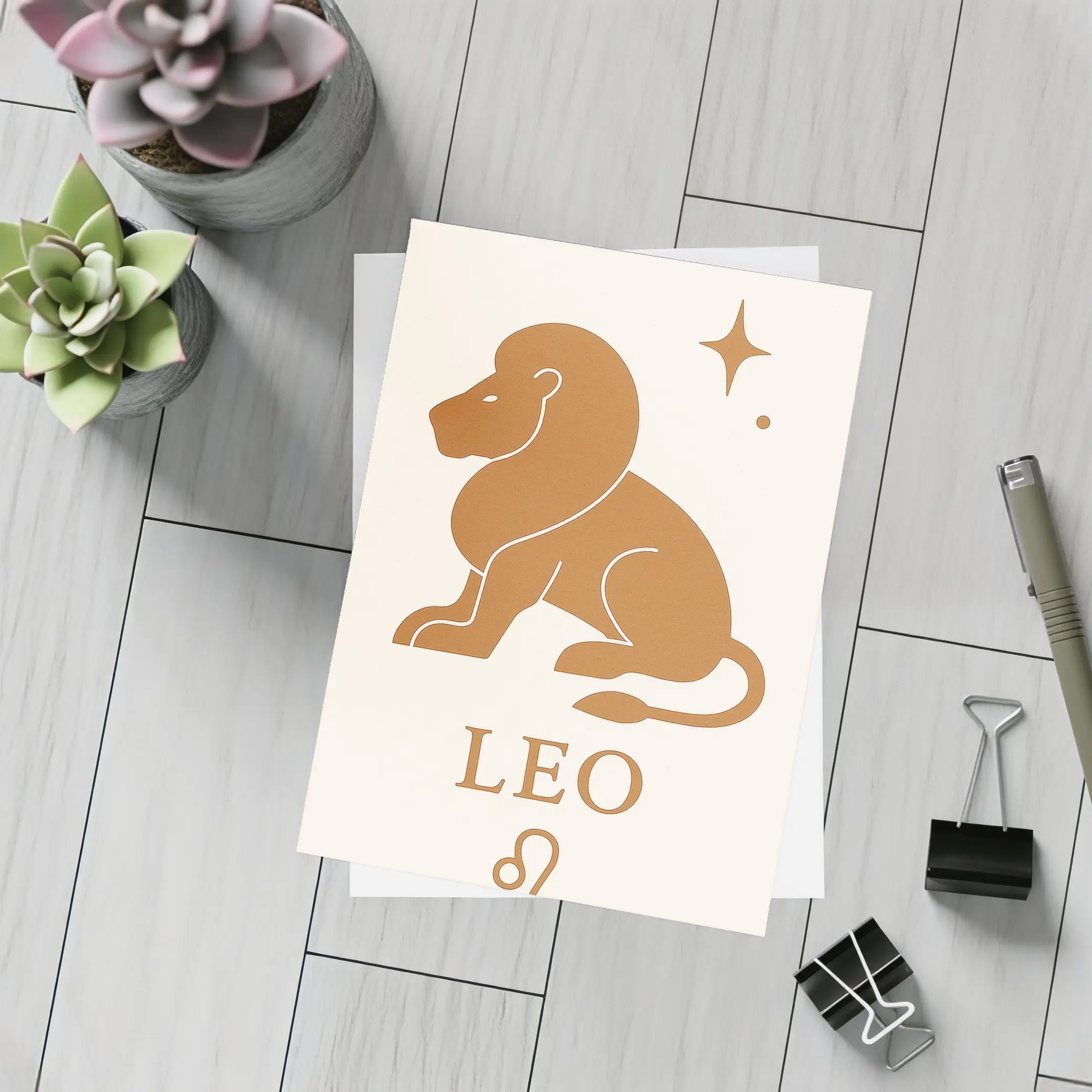 Leo Zodiac Sign Lion Celestial Beige Art – Postcards