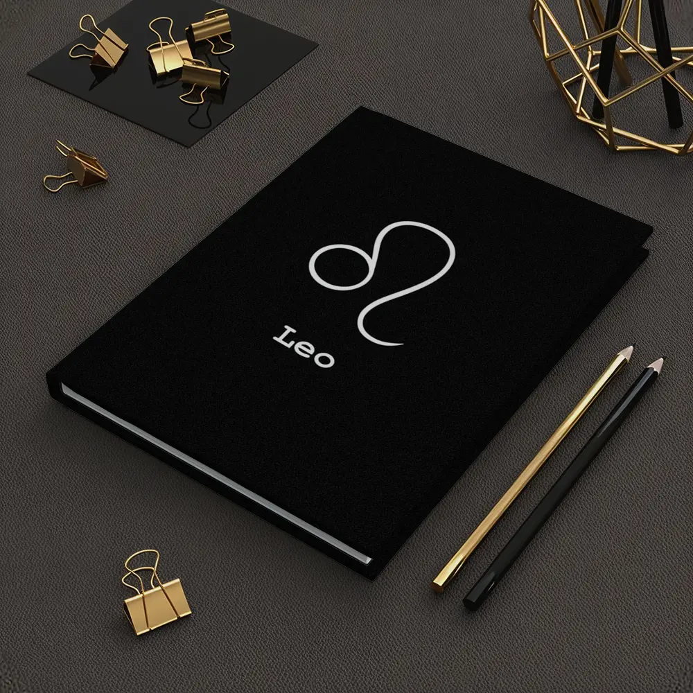 Leo Zodiac Symbol White On Black – Notebooks