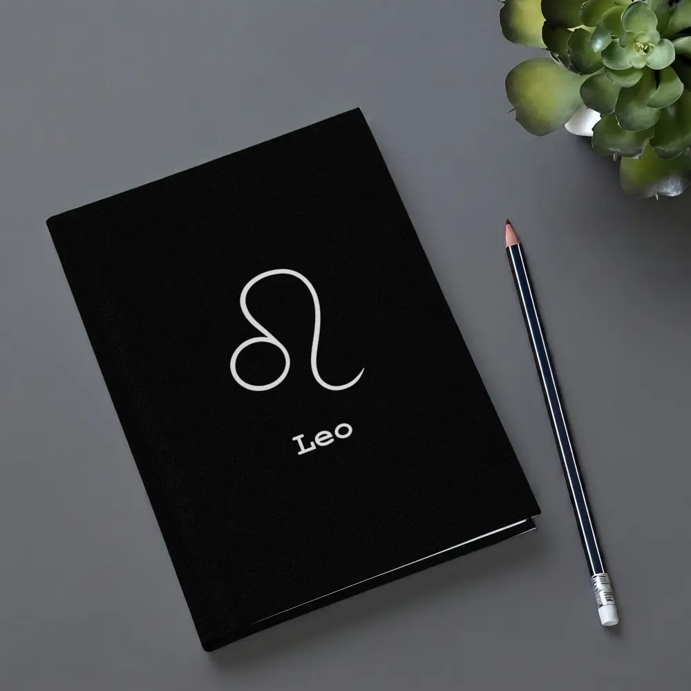Leo Zodiac Symbol White On Black – Notebooks