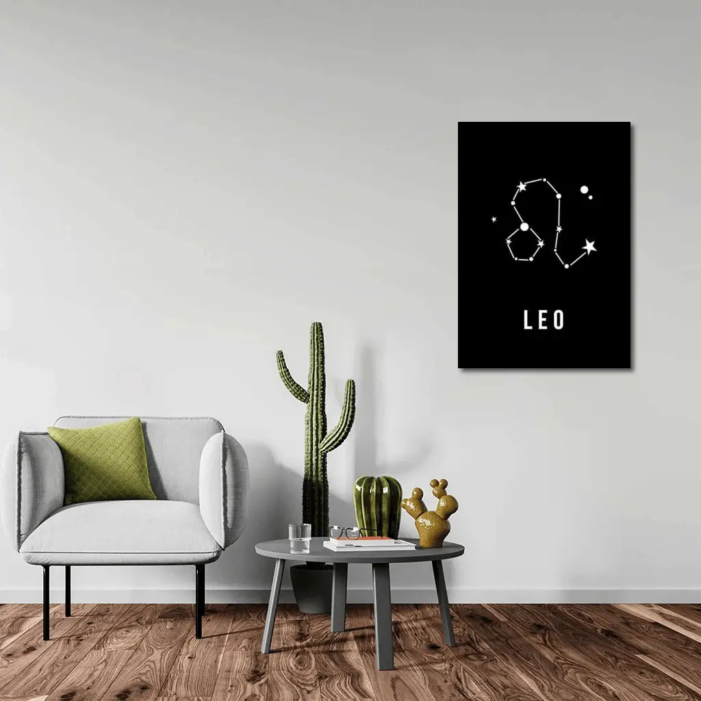 Leo Constellation Star Map Black Background – Wall Art