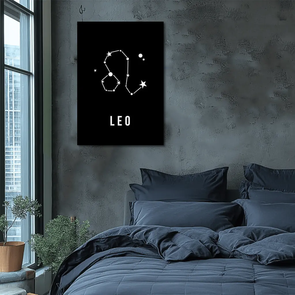 Leo Constellation Star Map Black Background – Wall Art
