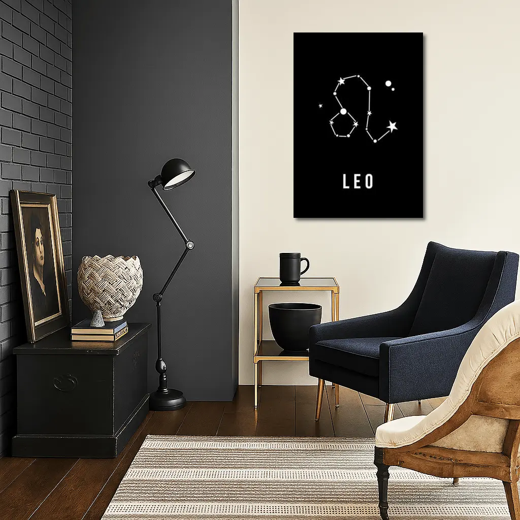 Leo Constellation Star Map Black Background – Wall Art
