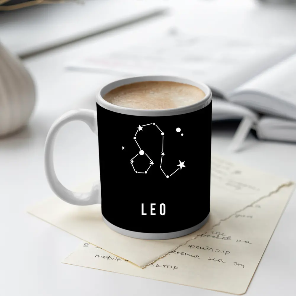 Leo Constellation Star Map Black Background – Mugs