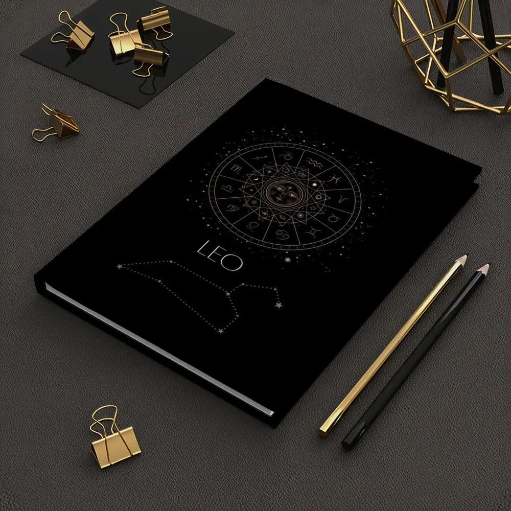 Leo Zodiac Wheel Constellation Black Background – Notebooks
