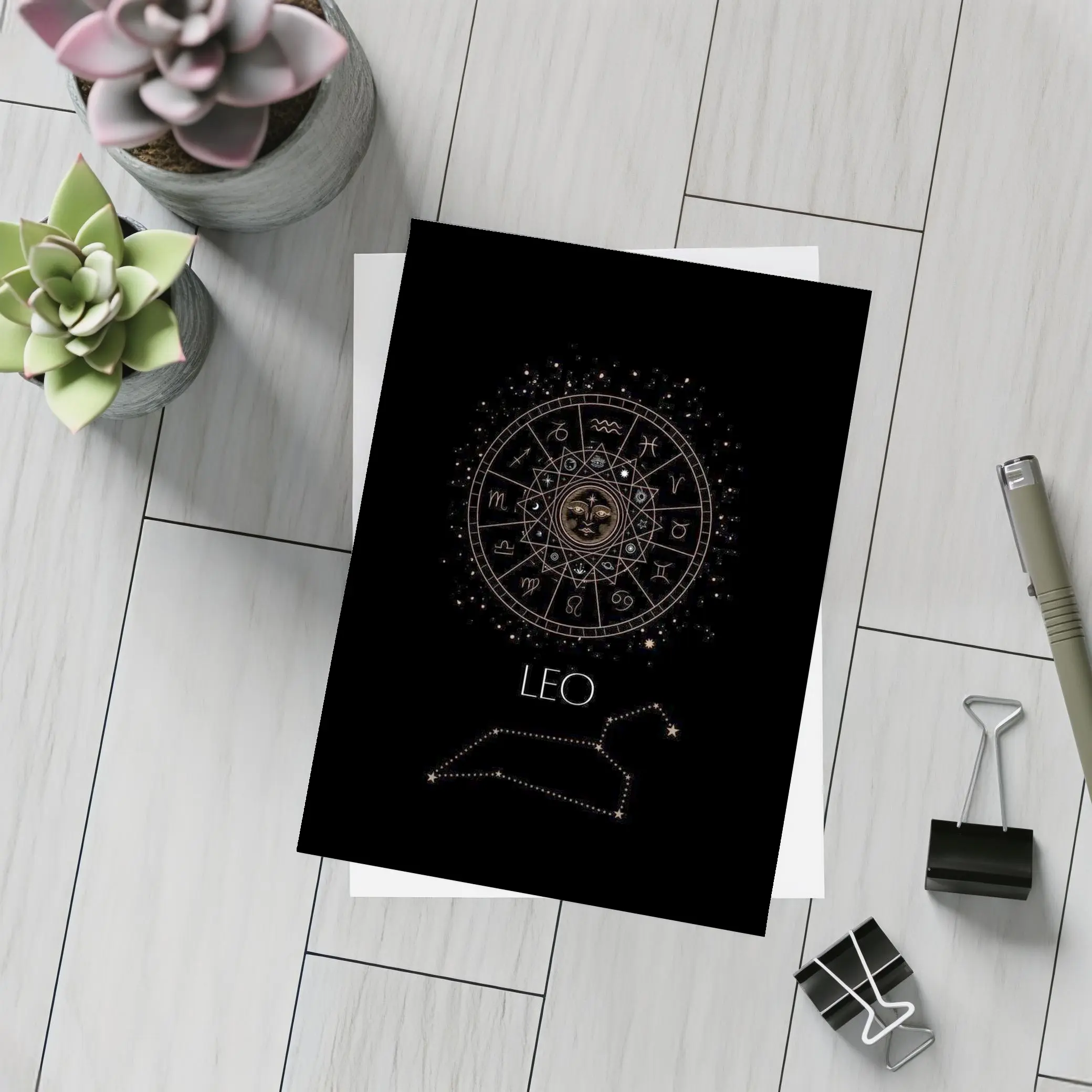 Leo Zodiac Wheel Constellation Black Background – Postcards
