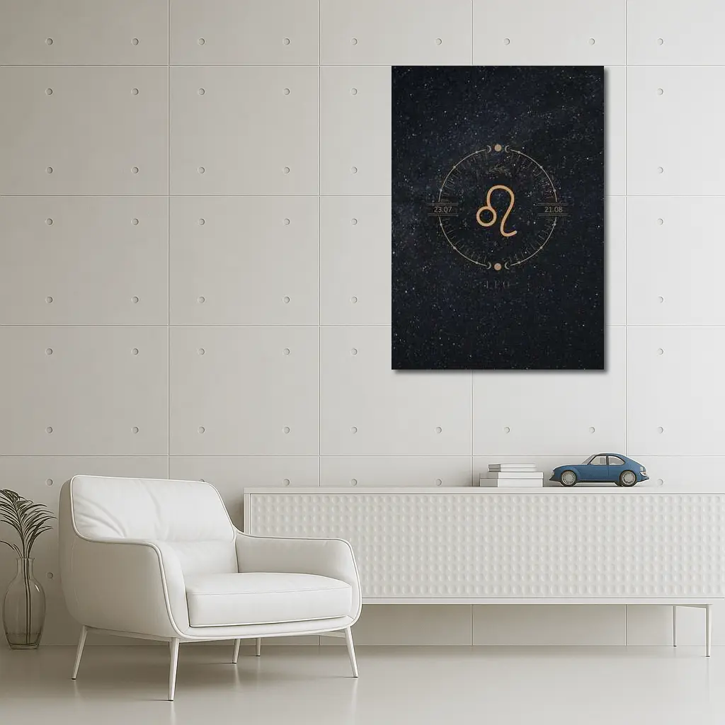 Leo Zodiac Sign Gold Dark Starry Background – Wall Art
