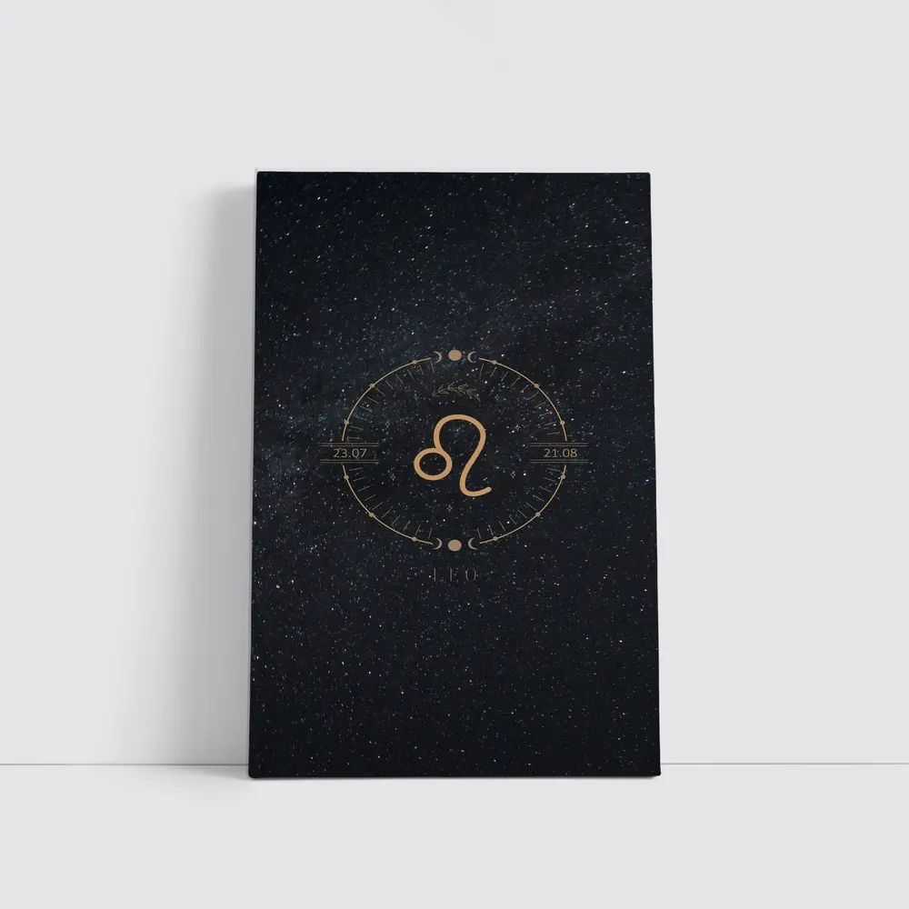 Leo Zodiac Sign Gold Dark Starry Background – Wall Art