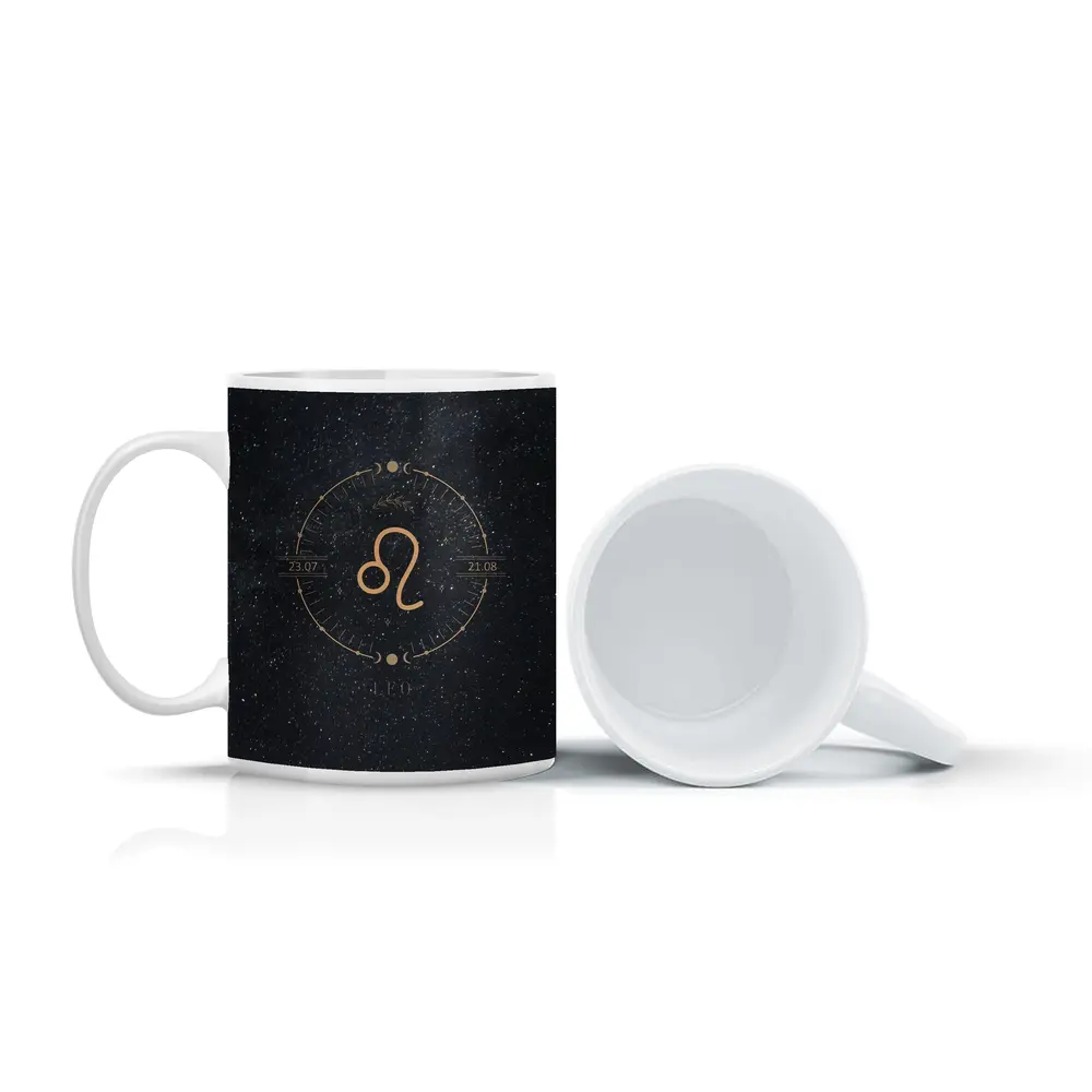 Leo Zodiac Sign Gold Dark Starry Background – Mugs