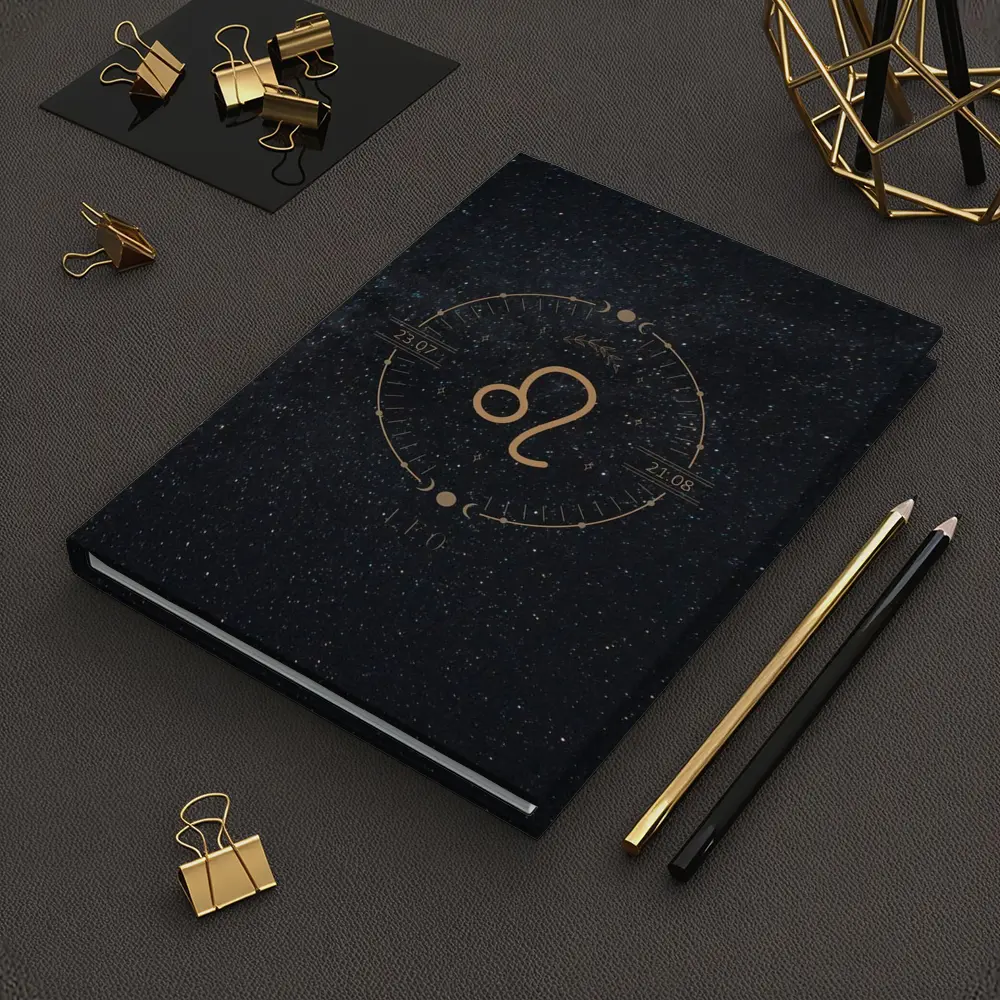 Leo Zodiac Sign Gold Dark Starry Background – Notebooks