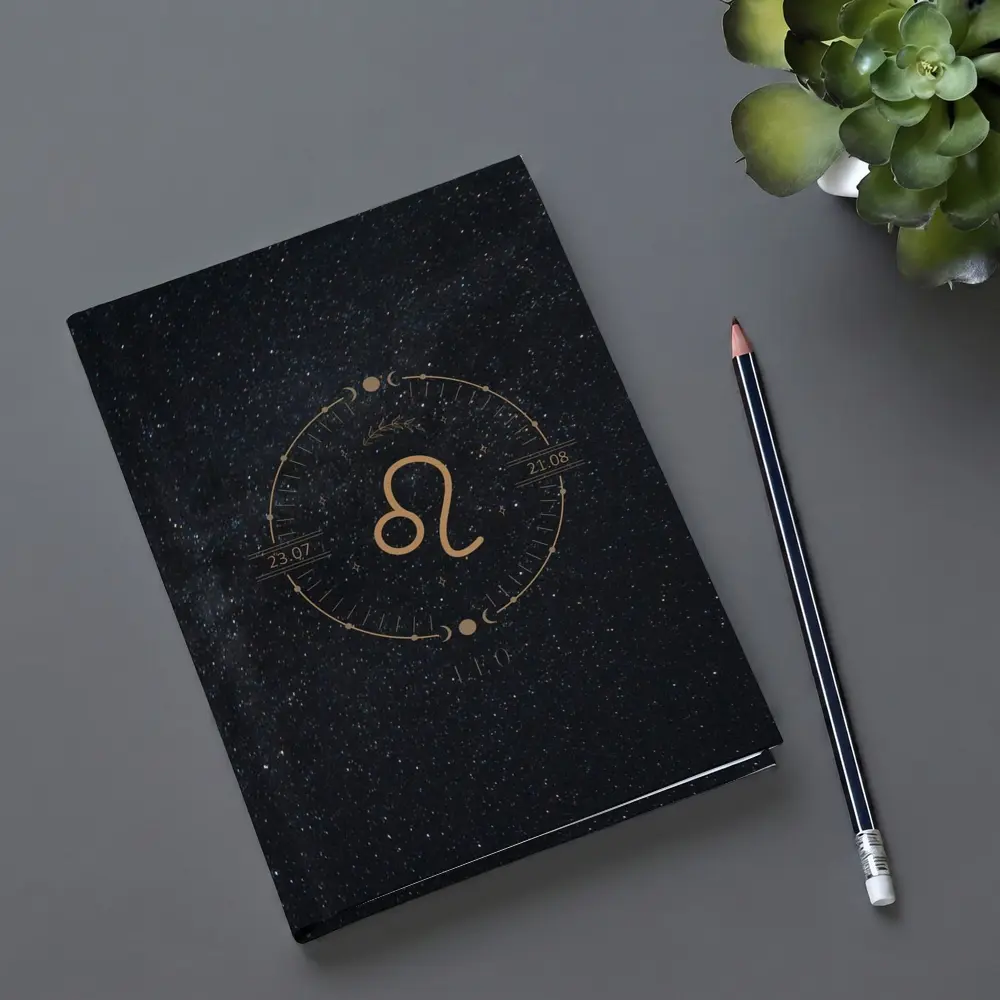 Leo Zodiac Sign Gold Dark Starry Background – Notebooks
