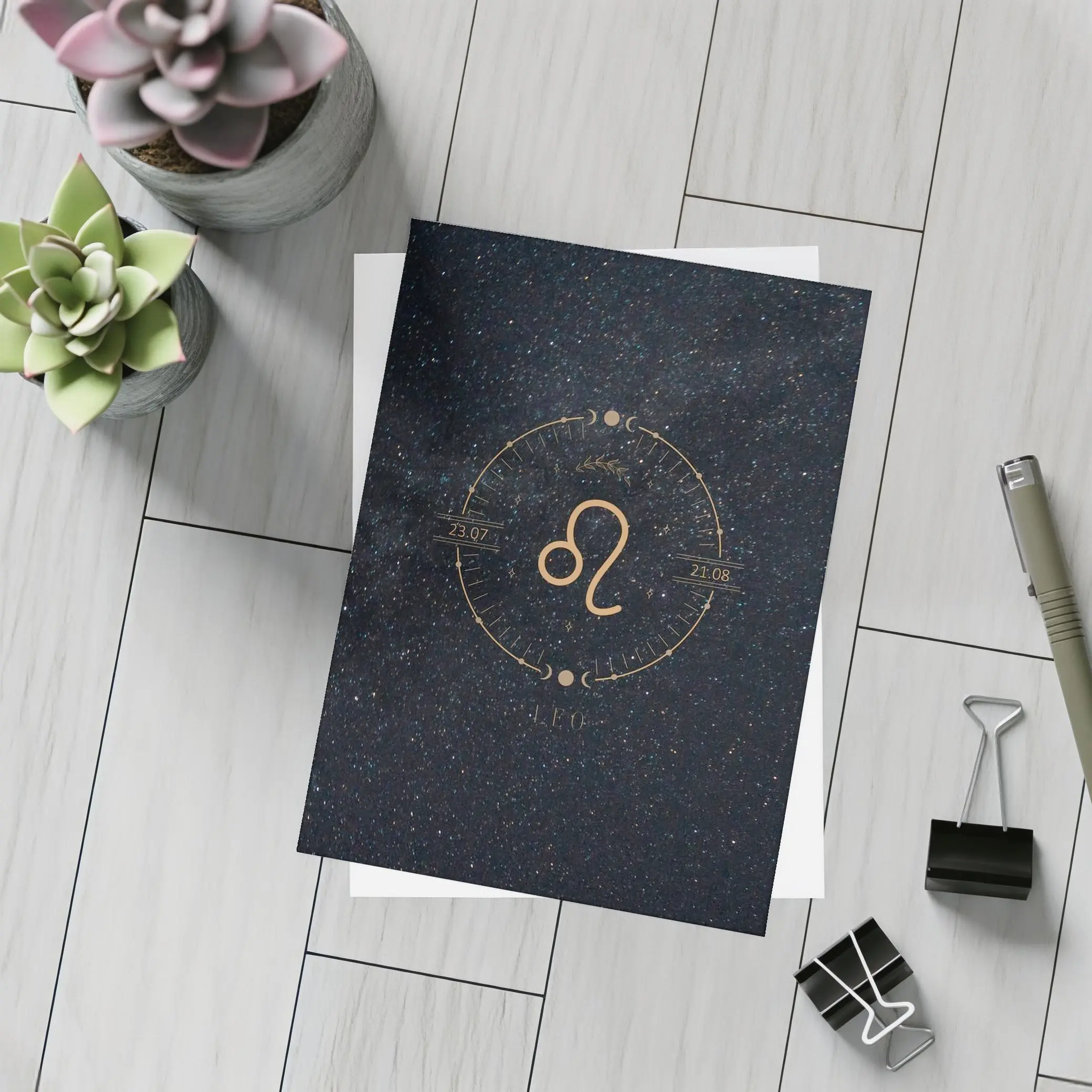 Leo Zodiac Sign Gold Dark Starry Background – Postcards
