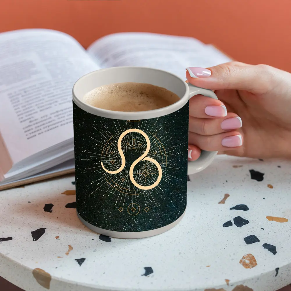 Leo Zodiac Sign Gold Geometric Star Art – Mugs