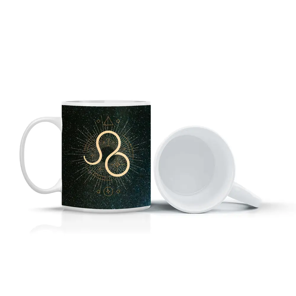 Leo Zodiac Sign Gold Geometric Star Art – Mugs