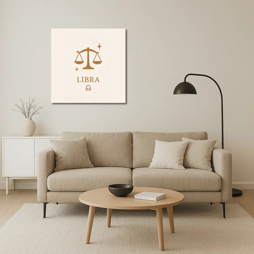 Libra Zodiac Scale Symbol Beige Background – Wall Art