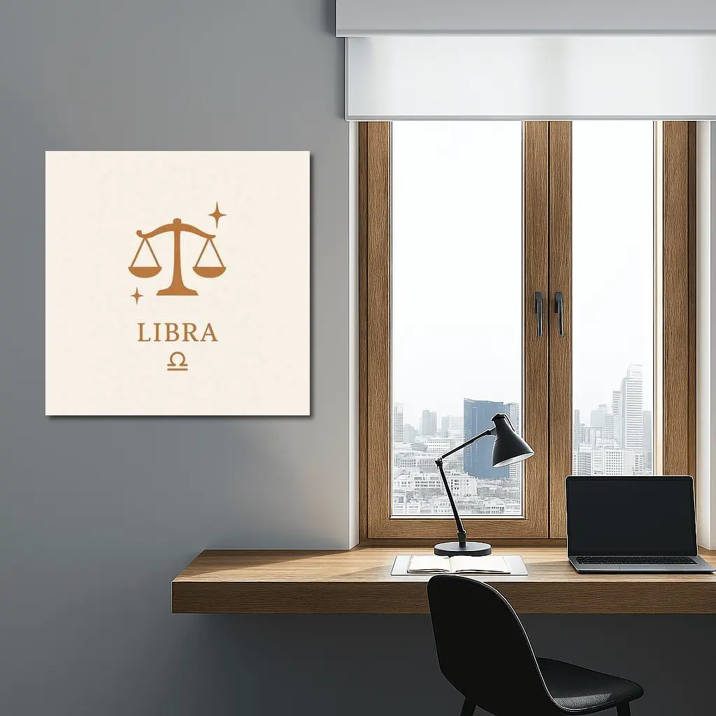Libra Zodiac Scale Symbol Beige Background – Wall Art