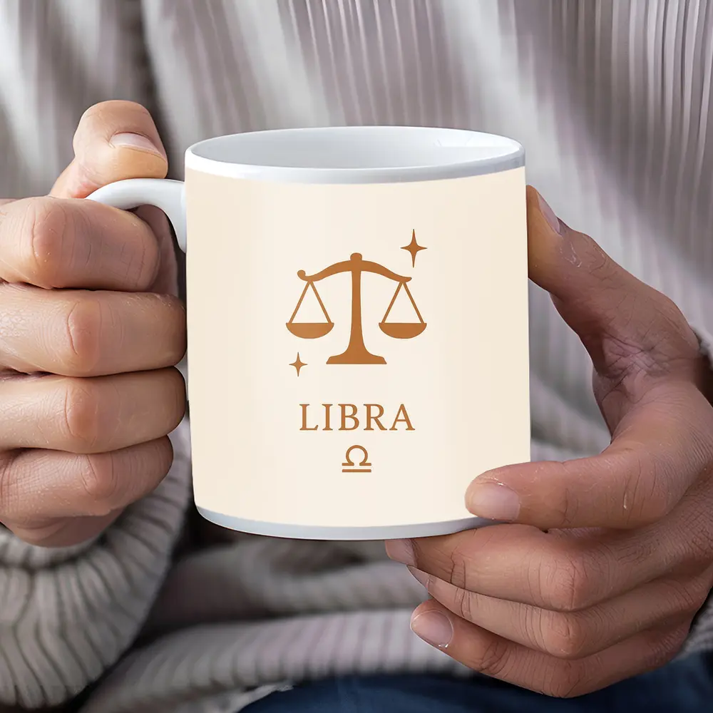 Libra Zodiac Scale Symbol Beige Background – Mugs
