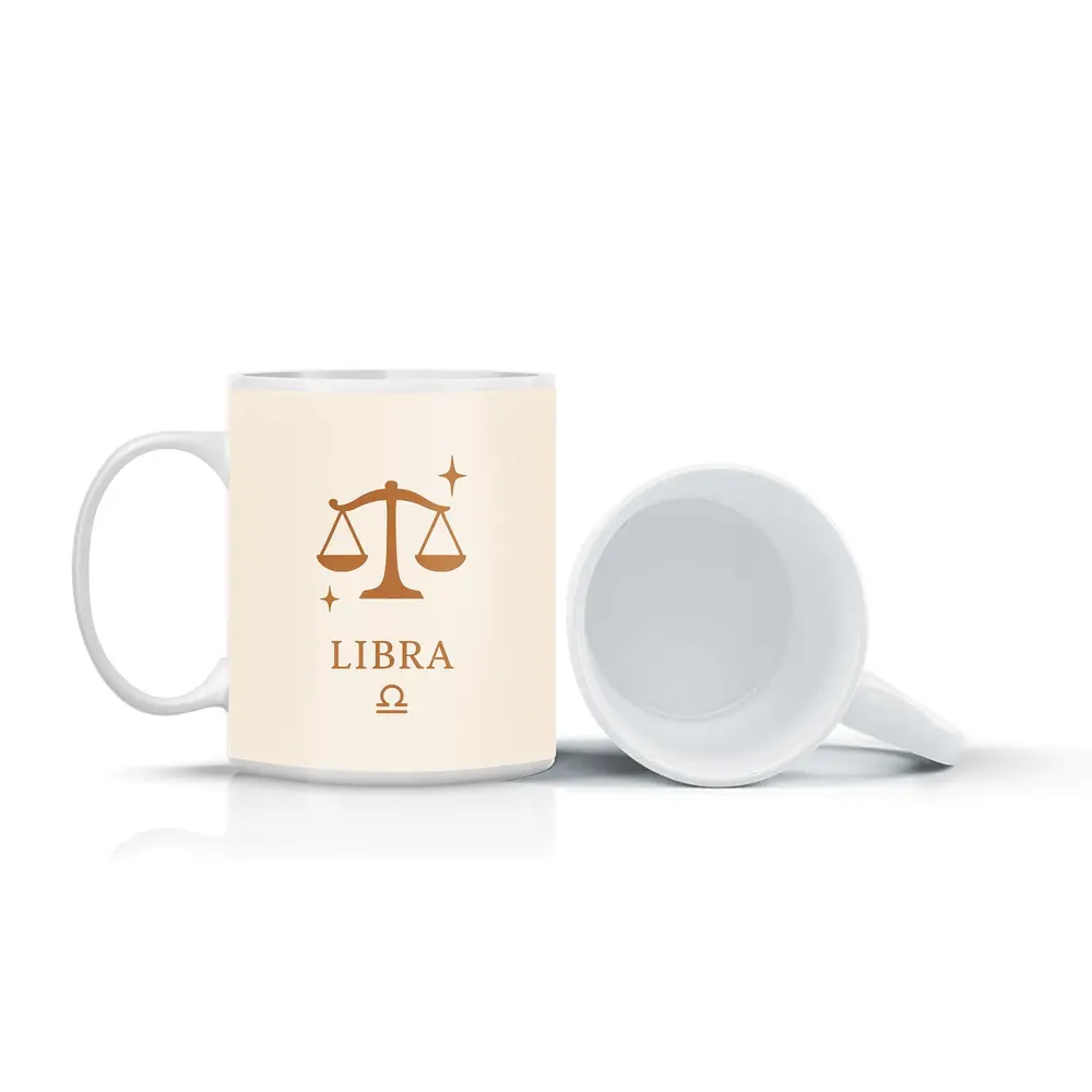 Libra Zodiac Scale Symbol Beige Background – Mugs