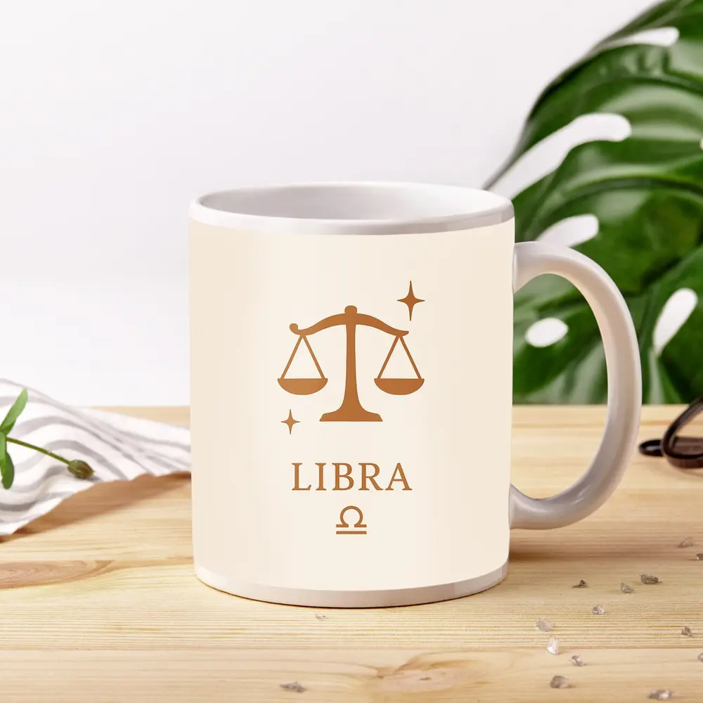 Libra Zodiac Scale Symbol Beige Background – Mugs