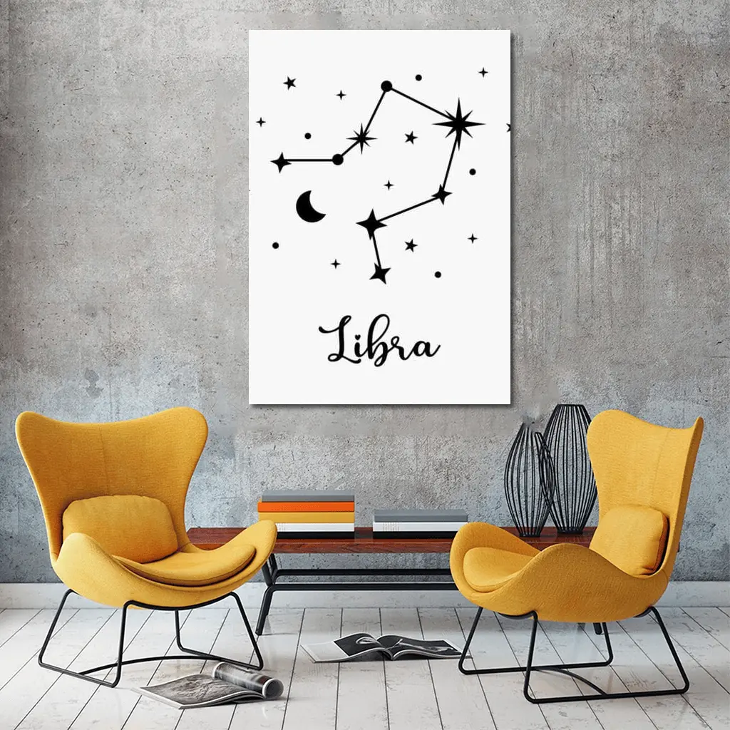 Libra Constellation Stars Moon Black White – Wall Art