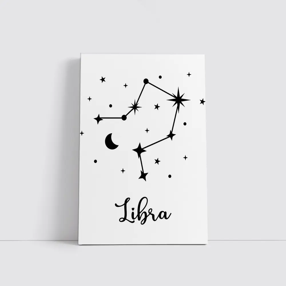 Libra Constellation Stars Moon Black White – Wall Art