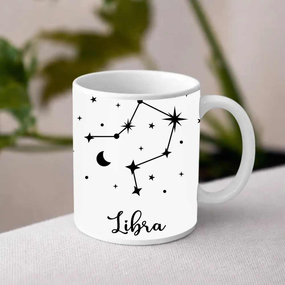 Libra Constellation Stars Moon Black White – Mugs